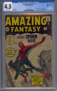 AMAZING FANTASY #15 CGC 4.5 1ST SPIDER-MAN PETER PARKER 