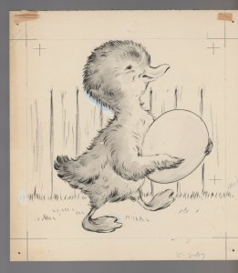 HAPPY EASTER Cute Duckling Carrying Egg 8x8.5 Greeting Card Art #E2417