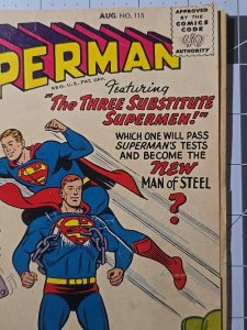 Superman #115 (DC Comics August 1957) Substitute SUPERMANS