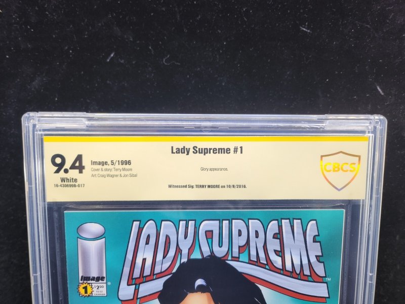 Lady Supreme #1 - Signed Terry Moore / Glory Appearance - CBCS 9.4 - 1996