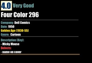 Mickey Mouse Four Color 296 (1950) VG 4.0 Golden Age Dell Comics