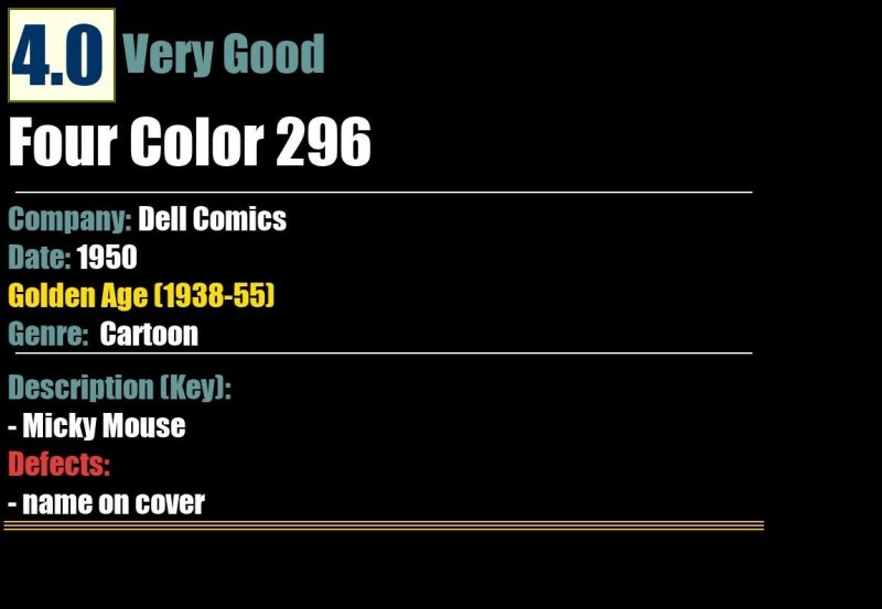 Mickey Mouse Four Color 296 (1950) VG 4.0 Golden Age Dell Comics