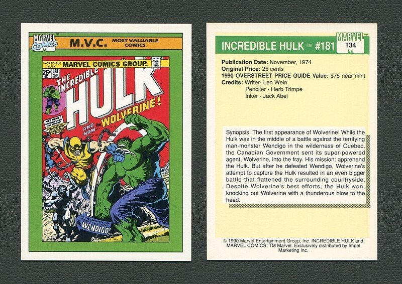 1990 Marvel Comics Card #134 (Incredible Hulk #181 Cover) / MINT