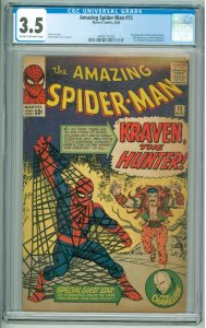 The Amazing Spider-Man #15 (1964) CGC 3.5 1st Appearance of Kraven the Hunter!