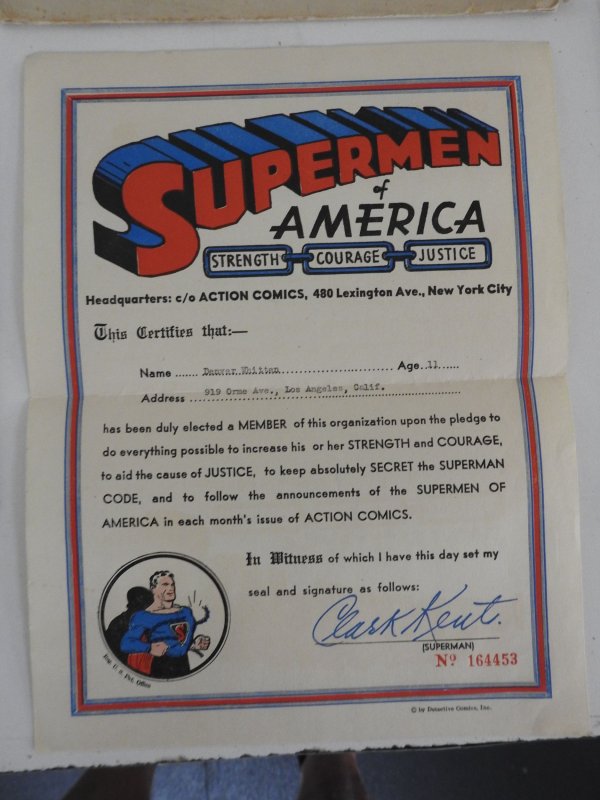 Supermen of America Club Membership Letter Circa 1940's Classic American...