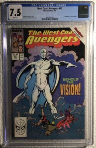Marvel, West Coast Avengers #45, 1st a white Vision, MCU, White pages, CGC 7.5