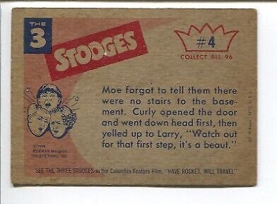 Three Stooges Original Trading Card  #4 1958-Fleer-grey back