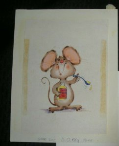 GET WELL SOON Sick Mouse w/ Medicine 6x8.5 Greeting Card Art #9645