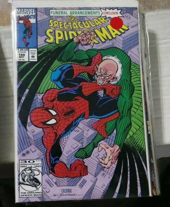 SPECTACULAR  SPIDER-MAN # 188 1992 MARVEL  VULTURE AUNT MAY+FUNERAL ARRANGEMENT 