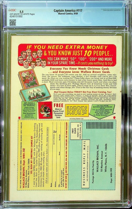 Captain America #117 (1969) - CGC 5.5 - Cert #4240151002