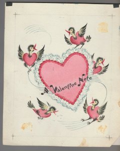 A VALENTINE NOTE Birds in Hearts 2pcs 7.25x9 Greeting Card Art #V3409