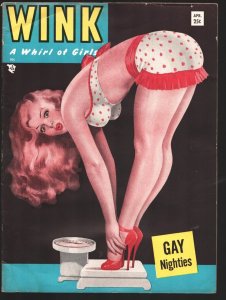Wink 4/1955-Peter Driben style pin up cover-Swimsuits-showgirls-stockings-che...