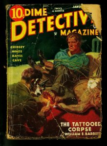 Dime Detective Pulp 1/1/35- Tattooed corpse- Hugh b Cave- POOR/FAIR