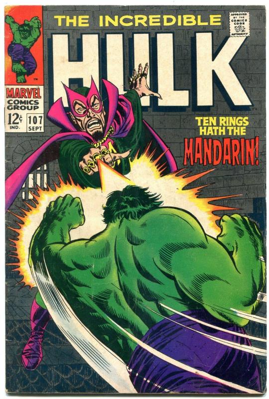 INCREDIBLE HULK #107 1968-NICK FURY-MANDARIN-FLYING SAUCER- VG/FN