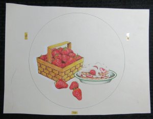 STILL LIFE Strawberry Shortcake & Strawberries 14x11 Greeting Card Art #nn