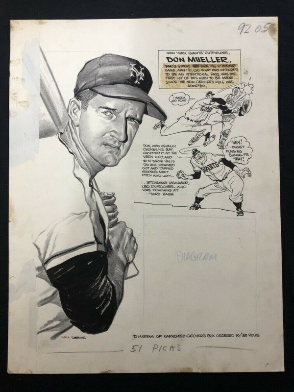 Lou Darvas Sporting News Original Art -NY GIANTS-DON MUELLER 1955