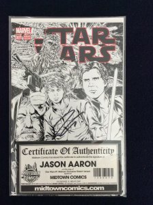 STAR WARS 001 MIDTOWN COMICS SET OF COLOR AND B&W VARIANT SIGNED WITH COA NM.