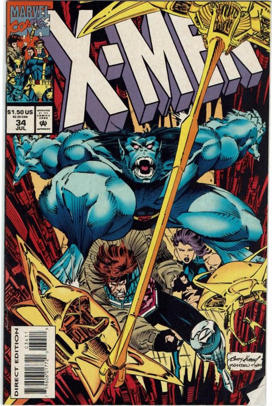 X-Men #34 (1991 v2) Andy Kubert Gambit Rogue Sabretooth NM-