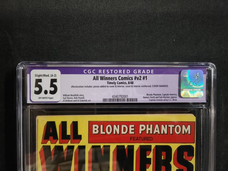 All Winners Comics #V2 #1 - Blonde Phantom/Restored/Cover Married (CGC 5.5) 1948