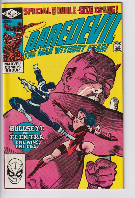 Daredevil #181 (Apr 1982) VF 8.0, death of Elektra, Frank Miller.
