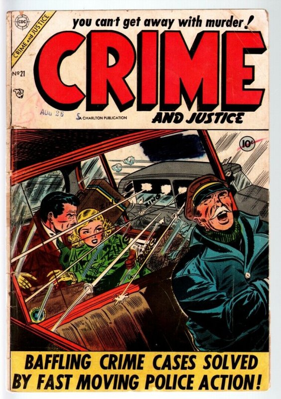 CRIME AND JUSTICE COMICS #21-CHARLTON PRE-CODE --1954-JOE SHUSTER ART-'54 G