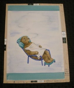 PAINTED BEAR Reading Newspaper & Smoking 8.5x11.5 Greeting Card Art #1679