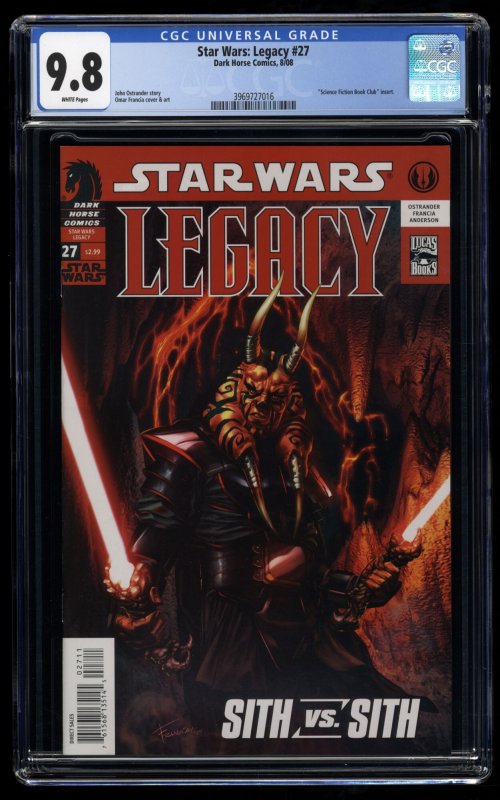Star Wars: Legacy #27 CGC NM/M 9.8 White Pages Darth Wyyrlok Cover!