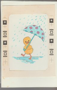 A SHOWER GIFT Cartoon Cute Duck w/ Umbrella 5.5x8 Greeting Card Art #N1045