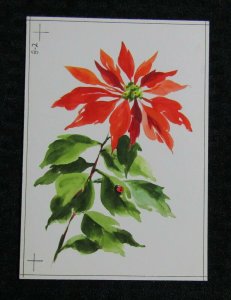 CHRISTMAS DAY Watercolor Single Red Poinsettia 4.25x6 Greeting Card Art #X82