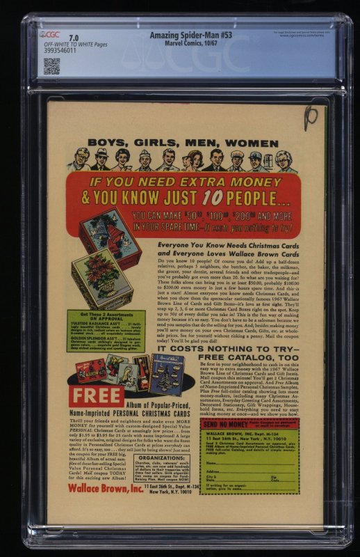 Amazing Spider-Man #53 CGC FN/VF 7.0 Doctor Octopus Appearance!