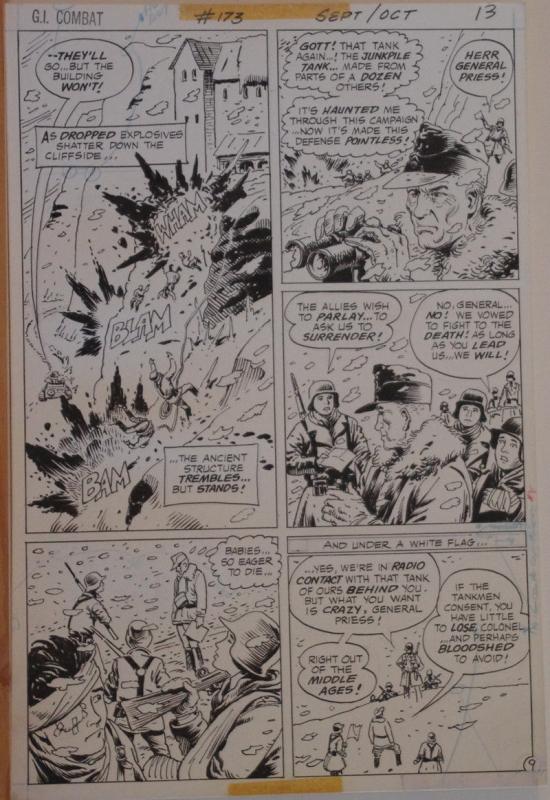 SAM GLANZMAN original art, G I Combat #173 Pg 9, 11x16, WWII, Haunted Tank