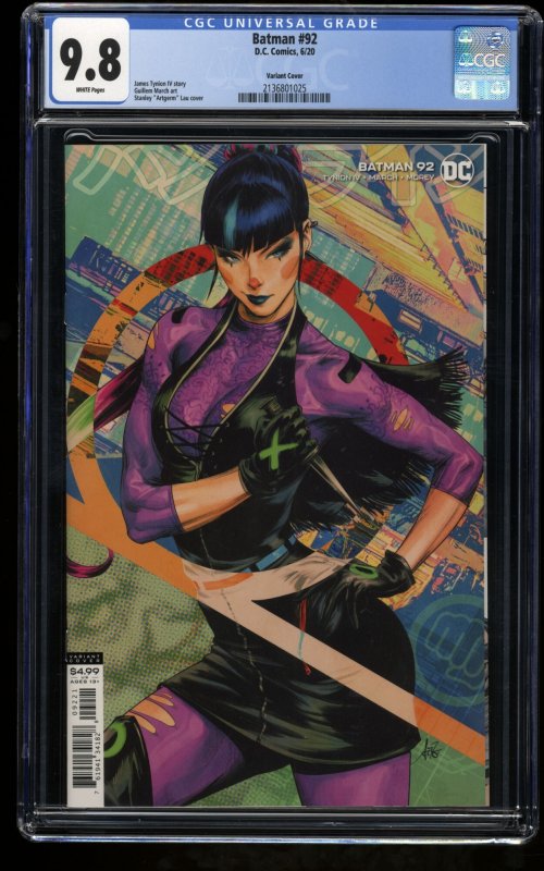 Batman #92 CGC NM/M 9.8 White Pages Artgerm Variant 1st Punchline Cover!