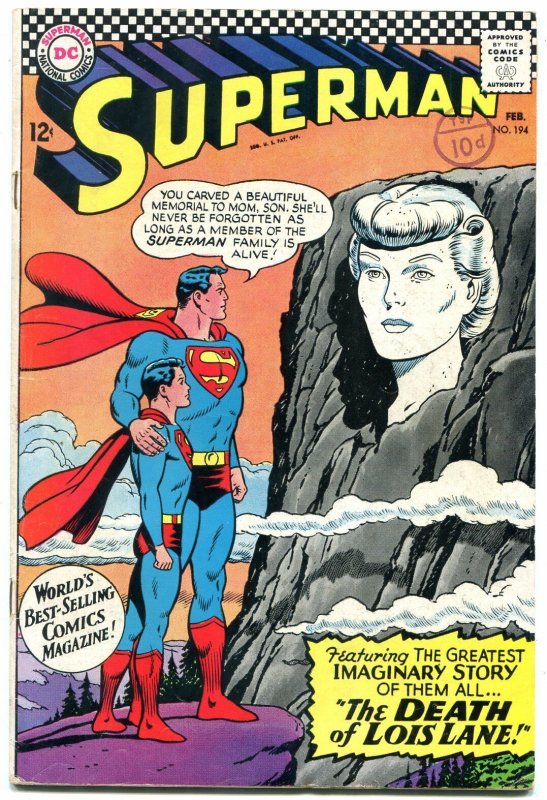 SUPERMAN #194 1967-DC Silver Age- Death of Lois Lane FN
