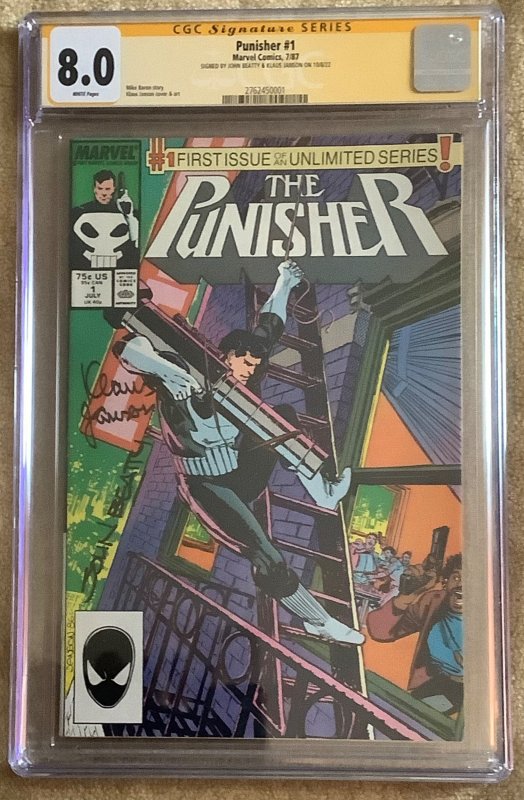 The Punisher #1 (1987) CGC 8.0 Signed by Klaus  Janson & John Beatty