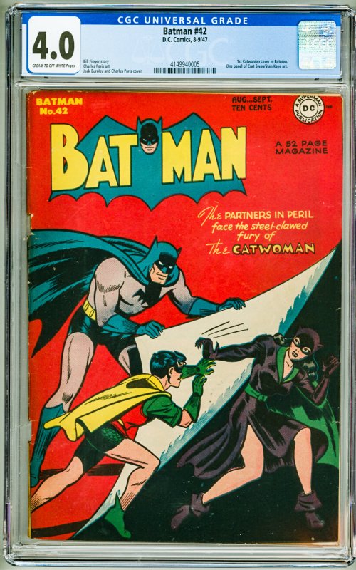 Batman #42 (1947) CGC 4.0! Cream to OW Pages! 1st Catwoman cover in Batman!