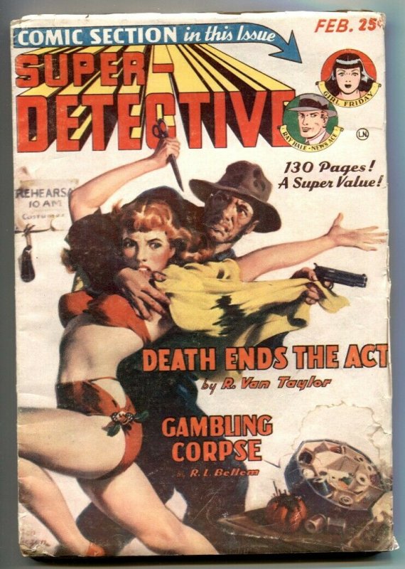 Super-Detective 2/1950- Gambling Corpse- Cocaine story VG