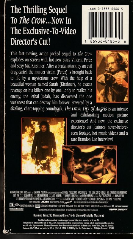 The Crow – City of Angels Director's Cut VHS   Iggy Pop ! Mia Kurshner !