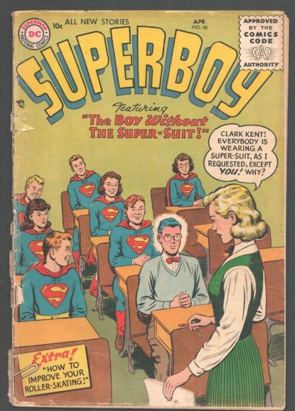 Superboy #48 1956-DC-Lana Lang's super powers-Cover detached-spine torn-FR/G