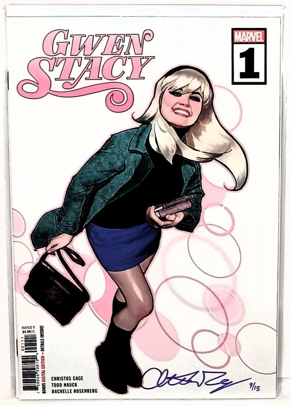 GWEN STACY #1 Adam Hughes Cover Signed in Purple by Christos Gage Marvel Comics