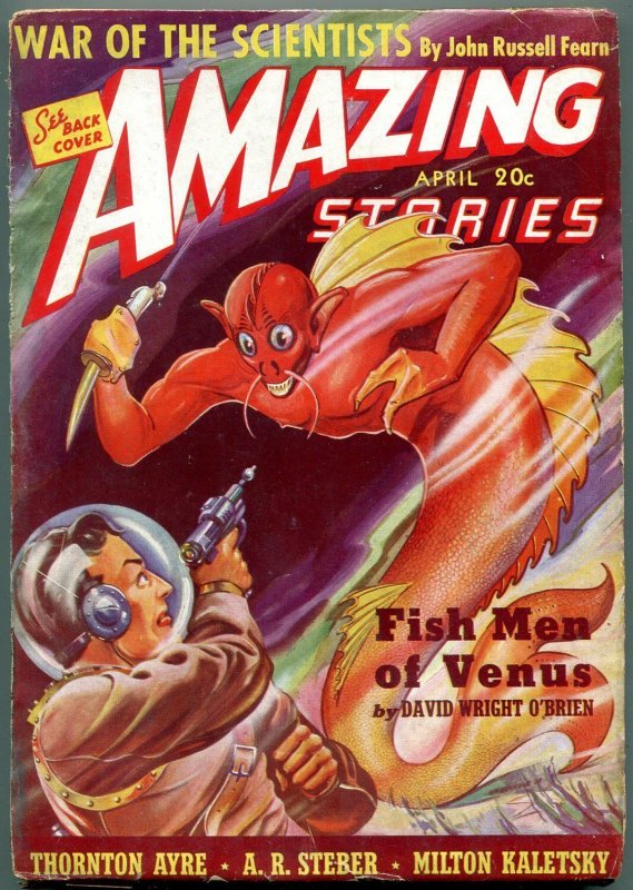 Amazing Stories Pulp April 1940- Fish Men of Venus- Great cover VG