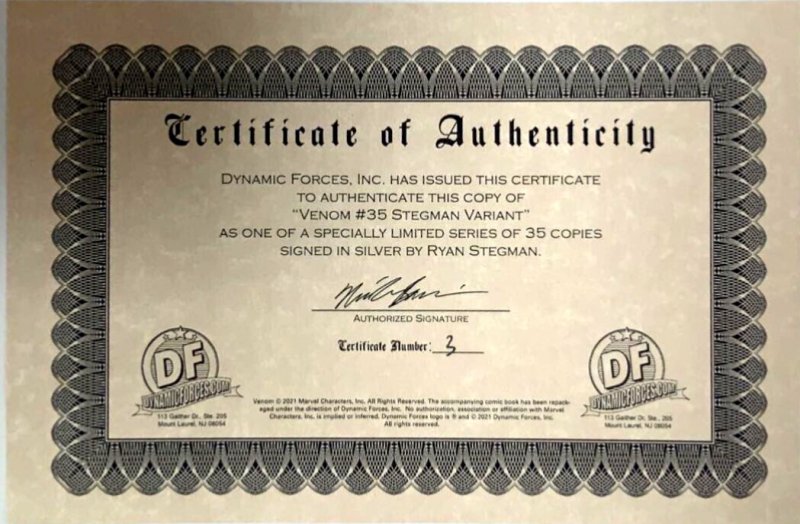 VENOM #35 - RYAN STEGMAN VARIANT SIGNED RYAN STEGMAN W/ COA 3/35 MARVEL NM.