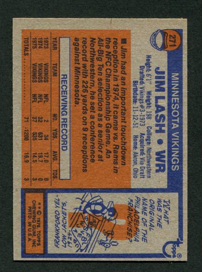 1976 Topps Jim Lash #271  NM-MT  Minnesota Vikings