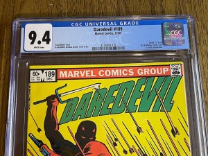 Daredevil #189 CGC 9.2 WP Frank Miller App Black Widow, Shaft, Stone, Claw