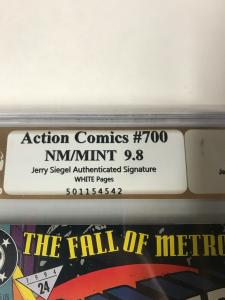 ACTION COMICS 700 Pgx 9.8 SIGNED SUPERMAN CREATOR JERRY SIEGEL Like Cgc