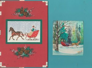 MERRY CHRISTMAS Couples Riding in Horse Drawn Sleigh 5x7 Greeting Card Art LOT