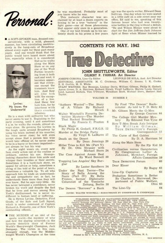 True Detective Magazine May 1942- NAZI TERROR- Winchell