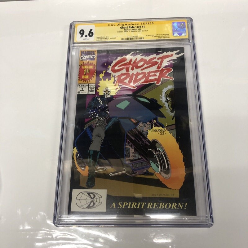 Ghost Rider (1990) V2 # 1 (CGC 9.6 SS) Signed & Sketch Javier Saltares* Marvel