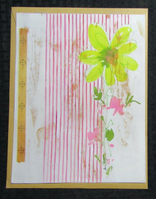 MOTHERS DAY Yellow Flower with Pink Stripes 8.25x11.5 Greeting Card Art #17515