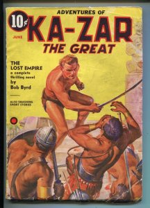 KA-ZAR THE GREAT-JUNE 1937-FINAL PULP APPEARANCE-RARE TIMELY PULP-vg+