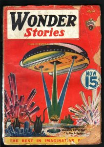 WONDER STORIES 1936 APR-FRANK R PAUL SPACESHIP-PULP G